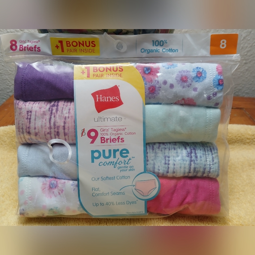 Hanes Girls' Pure Comfort Briefs -100% Organic Cotton